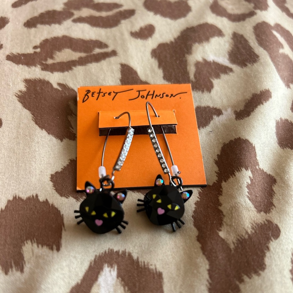 Betsy Johnson Black Cat Earrings